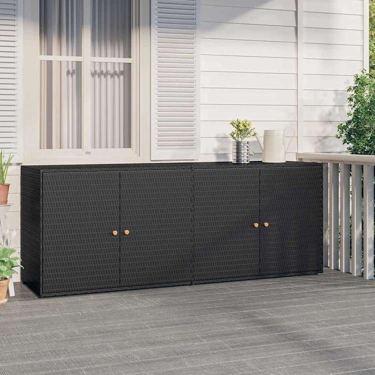 vidaXL 庭用収納キャビネット 198x55.5x80 cm ポリラタン製 ブラック家具 キャビネット&収納 収納キャビネット・ロッカー(代引不可)|リコメン堂ホームライフ館