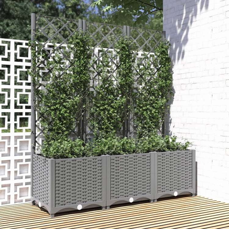 vidaXL ガーデンプランター トレリス付き ライトグレー 120x40x136 cm PPホーム&ガーデン 芝&ガーデン ガーデニング 鉢植え・プランター(代引不可)