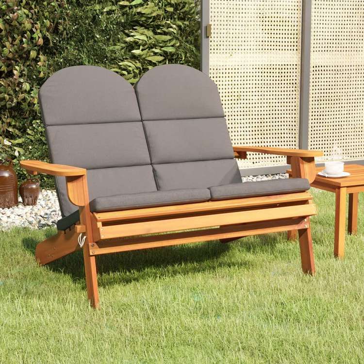 vidaXL アディロンダック ガーデンベンチ クッション付き 126 cm アカシア無垢材家具 アウトドア家具 屋外椅子 アウトドアベンチ(代引不可)|リコメン堂ホームライフ館