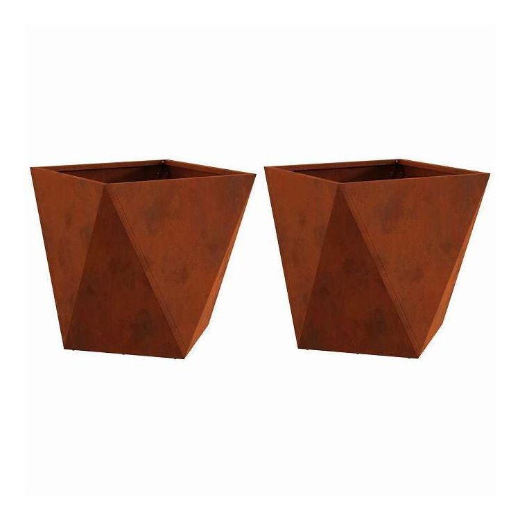 vidaXL プランター 2 pcs 錆 50 x 50 x 50 糎 耐候性スチール写真 介護ホーム\u0026苑地 芝\u0026苑地 ガーデニング 鉢植え・プランター(代引不可)