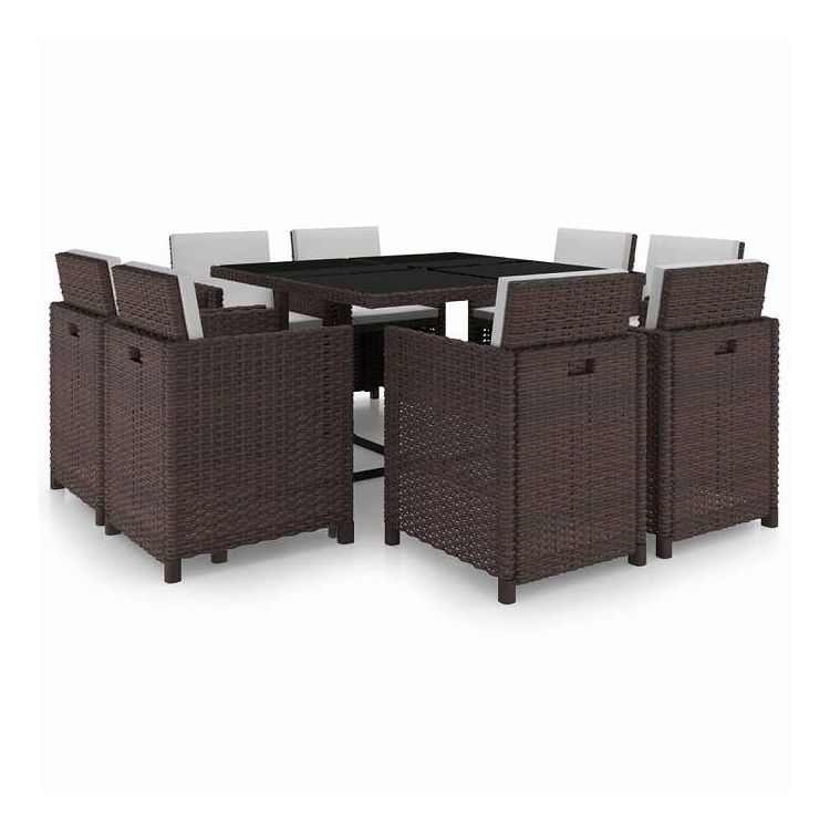 vidaXL 屋外ダイニング9点セット クッション付 ポリラタン製 ブラウン 家具 アウトドア家具 屋外家具セット(代引不可)【送料無料】