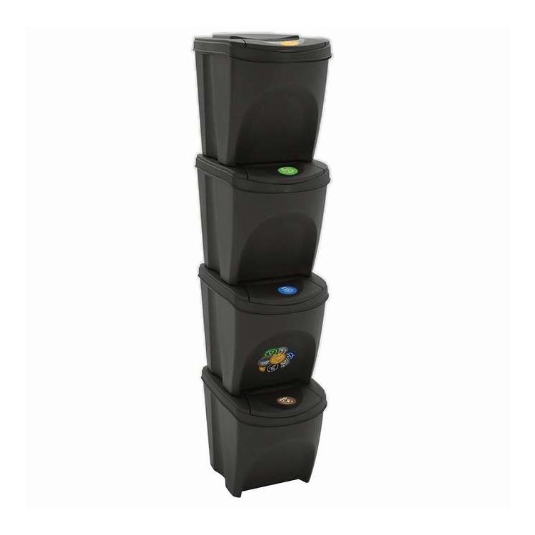 vidaXL スタッキング式ゴミ箱ボックス 4個入り グレー 100L ポリプロピレン ホーム&ガーデン 家事用品 ごみ入れ ごみ箱(代引不可)【送料無料】