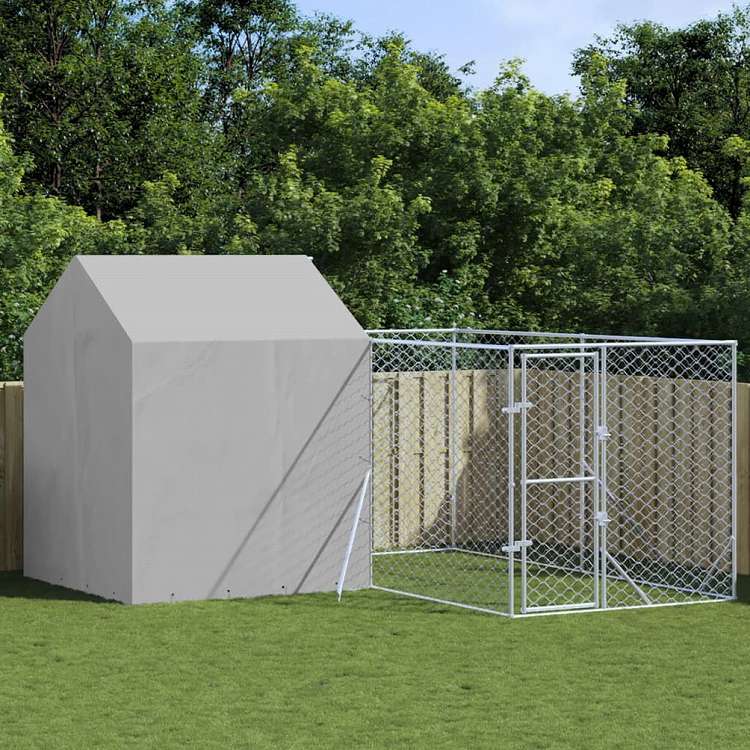 vidaXL 屋外犬小屋 屋根付き シルバー 4x4x2.5 m 亜鉛メッキ鋼製Animals & Pet Supplies ペット用品 犬用品 犬小屋・ドッグラン(代引不可)｜リコメン堂ホームライフ館
