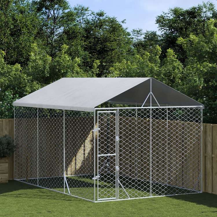 vidaXL 屋外犬小屋 屋根付き シルバー 3x4.5x2.5 m 亜鉛メッキ鋼製動物&ペット用品 ペット用品 犬用品 犬小屋・ドッグラン(代引不可)｜リコメン堂ホームライフ館 36,451円
