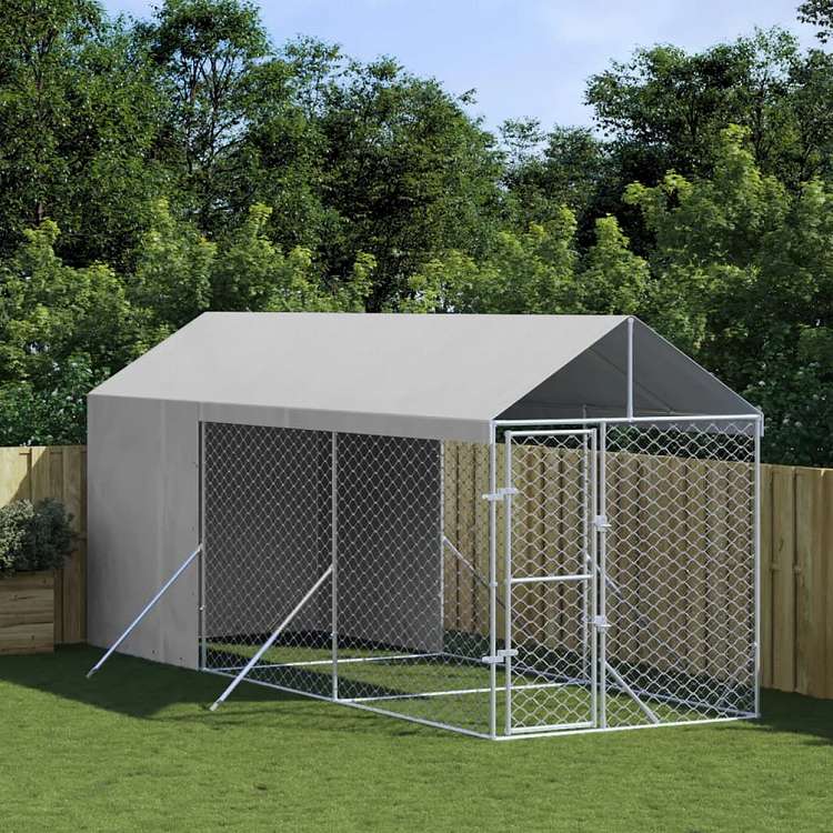 vidaXL 屋外犬小屋 屋根付き シルバー 2x6x2.5 m 亜鉛メッキ鋼製Animals & Pet Supplies ペット用品 犬用品 犬小屋・ドッグラン(代引不可)|リコメン堂ホームライフ館