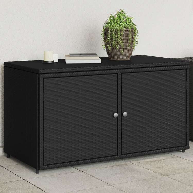 vidaXL 苑地納める収納家具 110x55x60.5 珊 ポリラタン製 黒いこと調度品 アウトドア調度品 露天納めるボックス席(代引不可)