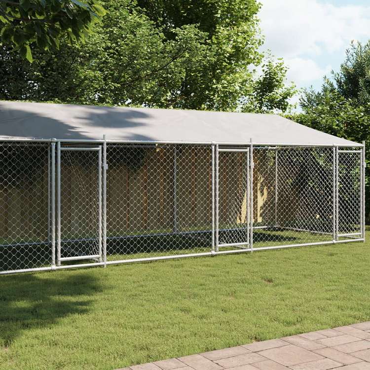 vidaXL 犬用ケージ ルーフ&ドア付き グレー 8x2x2 m 亜鉛メッキ鋼Animals & Pet Supplies ペット用品 犬用品 犬小屋・ドッグラン(代引不可)