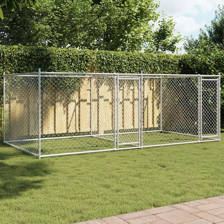 vidaXL 犬用ケージ ドア付き グレー 4x2x1.5 m 亜鉛メッキ鋼動物&ペット用品 ペット用品 犬用品 犬小屋・ドッグラン(代引不可)
