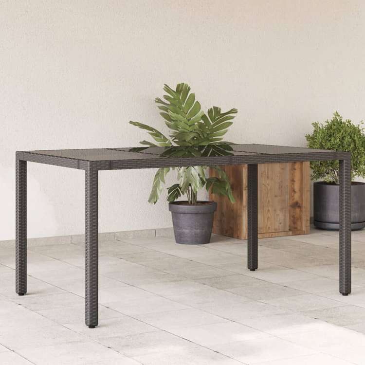 vidaXL ガーデンテーブル ガラストップ付き 150x90x75 cm ポリラタン製 ブラック家具 アウトドア家具 アウトドアテーブル(代引不可)｜リコメン堂ホームライフ館