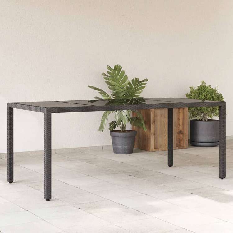 vidaXL ガーデンテーブル ガラストップ付き 190x90x75 cm ポリラタン製 ブラック家具 アウトドア家具 アウトドアテーブル(代引不可)