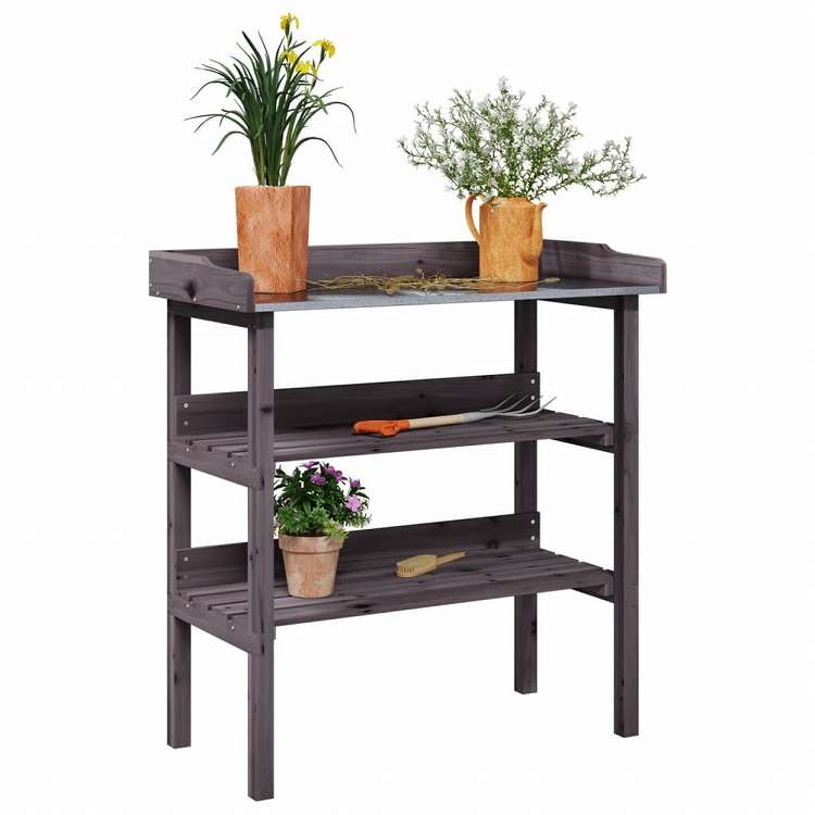 vidaXL 植物テーブル 棚付き グレー 78x38x82,5cm モミ無垢材ホーム&ガーデン 芝&ガーデン ガーデニング 植物スタンド(代引不可)