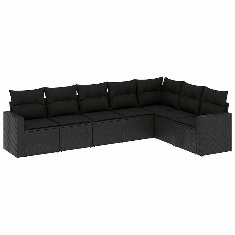 vidaXL 7点セット ガーデンソファセット クッション付き ブラック ポリラタン家具 アウトドア家具 屋外椅子 屋外用組み合わせソファセット黒(代引不可)【送料無料】｜リコメン堂ホームライフ館