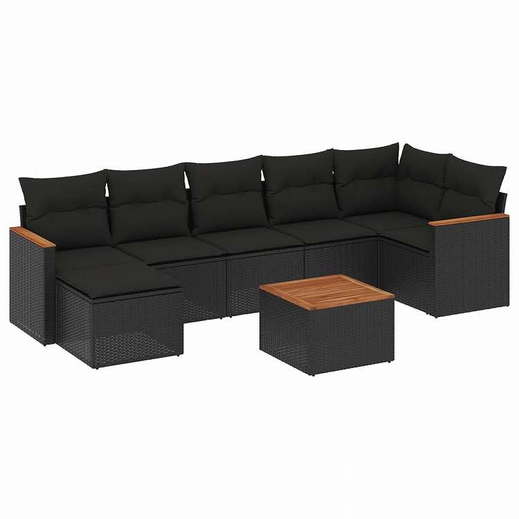 vidaXL 8ピース ガーデンソファセット クッション付き ブラック ポリラタン家具 アウトドア家具 屋外家具セット黒(代引不可)【送料無料】｜リコメン堂ホームライフ館