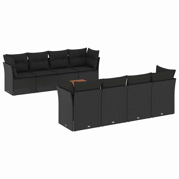 vidaXL 9点セット ガーデンソファセット クッション付き ブラック ポリラタン家具 アウトドア家具 屋外家具セット黒(代引不可)【送料無料】｜リコメン堂ホームライフ館