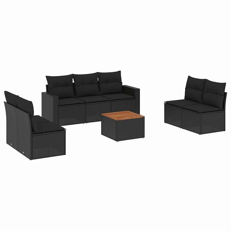 vidaXL 8ピース ガーデンソファセット クッション付き ブラック ポリラタン家具 アウトドア家具 屋外家具セット黒(代引不可)【送料無料】｜リコメン堂ホームライフ館