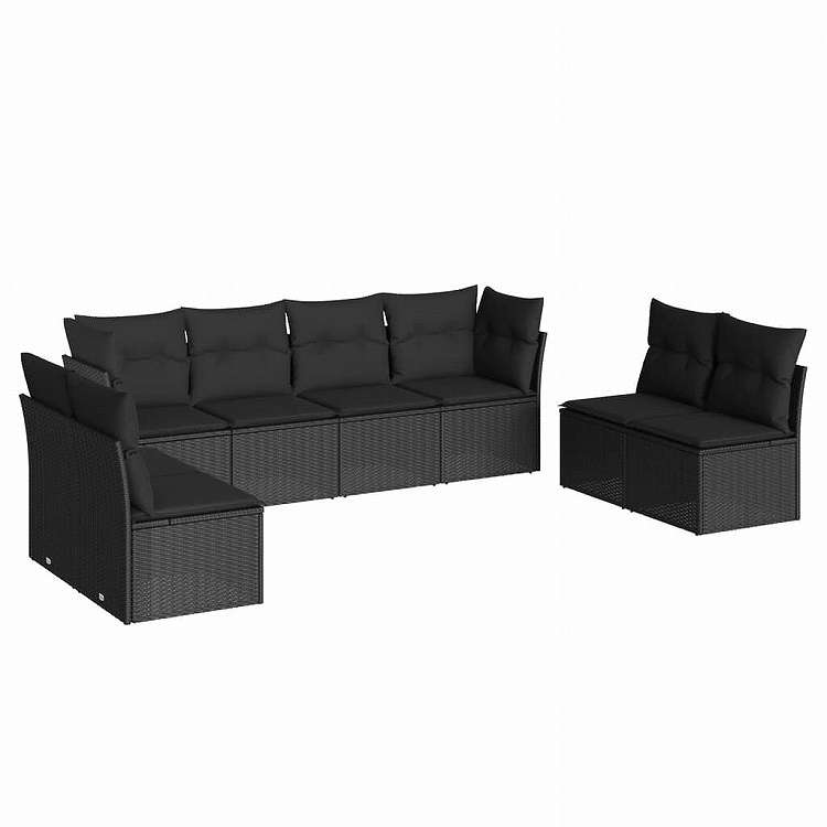 vidaXL 8ピース ガーデンソファセット クッション付き ブラック ポリラタン家具 アウトドア家具 屋外家具セット黒(代引不可)【送料無料】｜リコメン堂ホームライフ館 47,111円