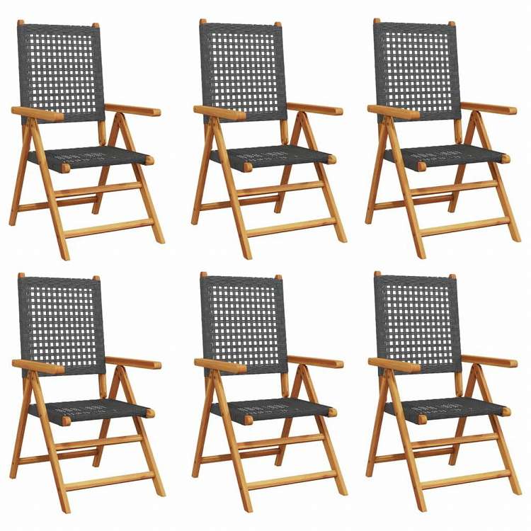 vidaXL リクライニングガーデンチェア 6点 ブラック ポリラタン&無垢材家具 アウトドア家具 屋外椅子 アウトドアベンチチェア(代引不可)