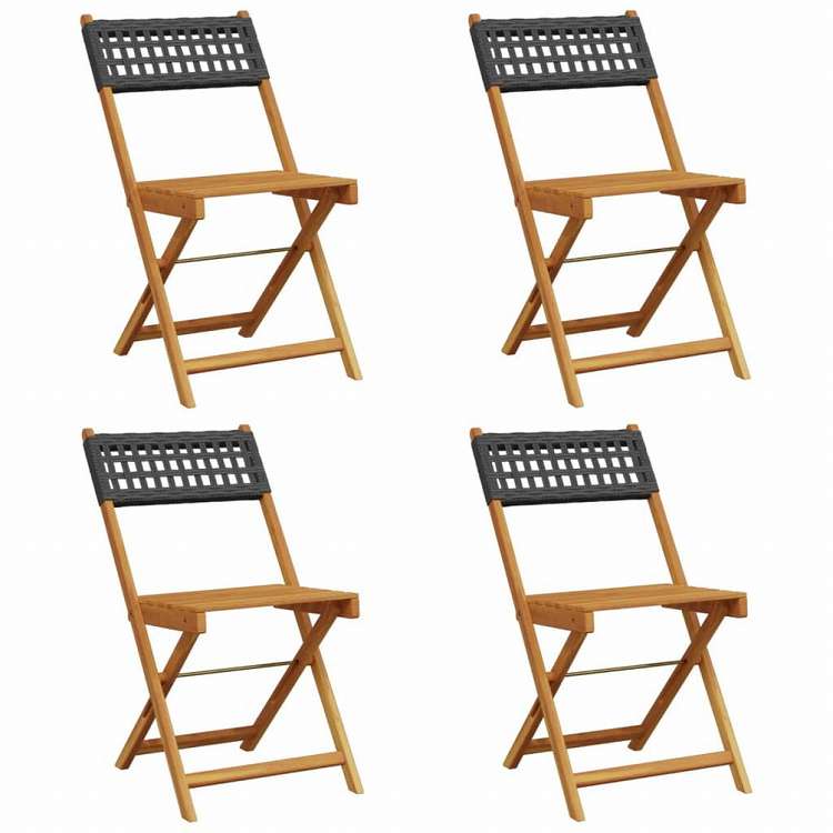 vidaXL 折りたたみガーデンチェア 4点 ブラック ポリラタン&無垢材家具 アウトドア家具 屋外椅子 アウトドアベンチチェア(代引不可)｜リコメン堂ホームライフ館
