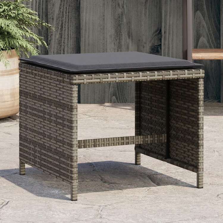 vidaXL ガーデンスツール クッション付き 4点 グレー 40x40x35 cm ポリラタン製家具 アウトドア家具 屋外フットレスト(代引不可)