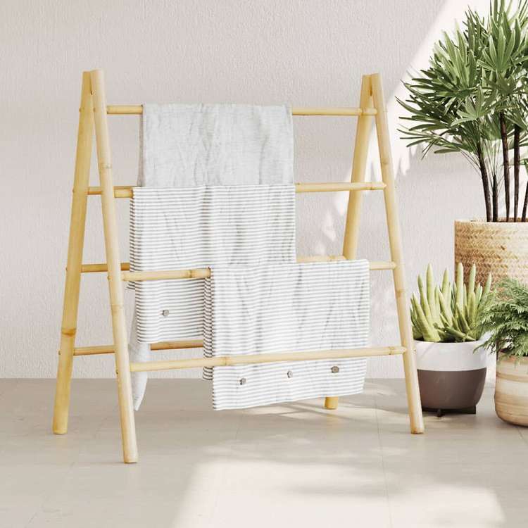 vidaXL ダブルタオルはしご 4段 90x50x100cm 竹製ホーム&ガーデン バスルーム用品 タオルラック・ホルダー(代引不可)