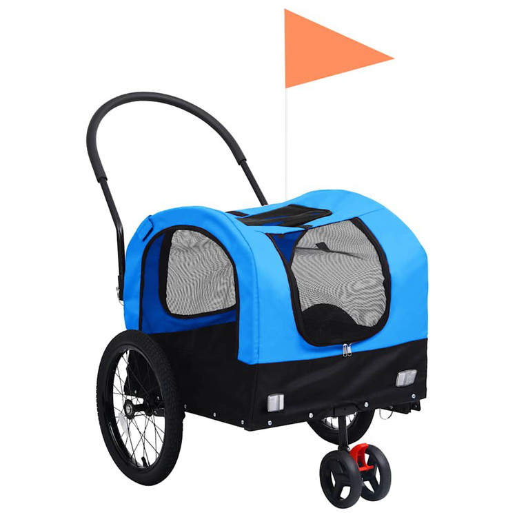 vidaXL 2-in-1 ペット用自転車トレーラー&ジョギングベビーカー ブルー&ブラックAnimals & Pet Suppliesペット用品ペットカート(代引不可)