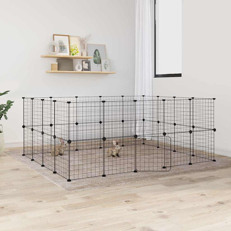 vidaXL ペットケージ パネル36枚 扉付き ブラック 35x35cm スチール動物&ペット用品ペット用品小動物用品小動物 飼育・ケージ(代引不可)