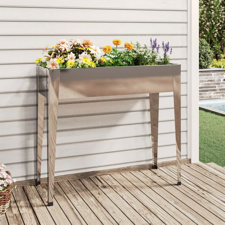 vidaXL ガーデンプランター 100.5&times;40.5&times;90cm 亜鉛メッキ鋼製 芝 ガーデン ガーデニング 鉢植え プランター(代引不可)｜リコメン堂ホームライフ館