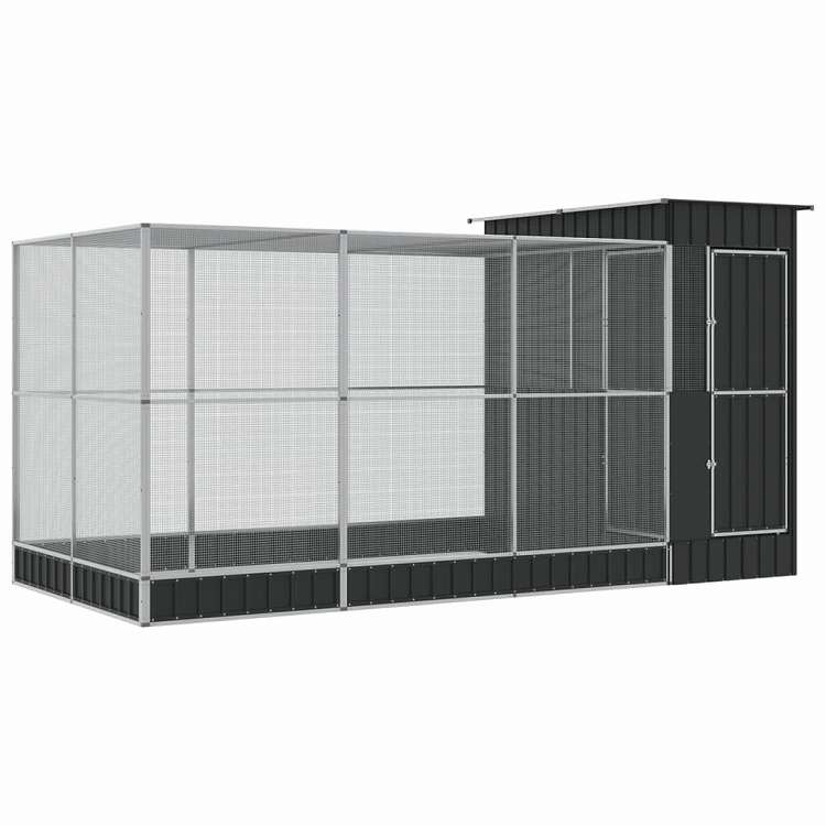 vidaXL 鳥小屋 拡張付き シルバー 416x203x216 cm スチール 動物&ペット用品 ペット用品 鳥用品 取りかご・スタンド｜リコメン堂ホームライフ館