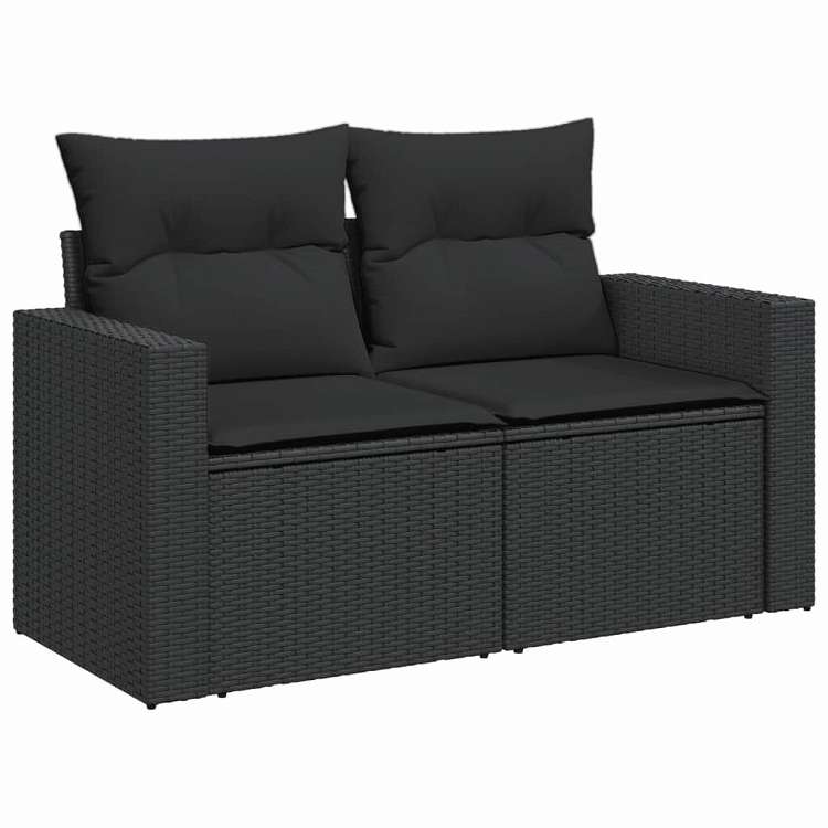 vidaXL ガーデンソファ クッション付き 2人掛け ブラック ポリラタン 家具 アウトドア家具 屋外椅子 屋外ソファ