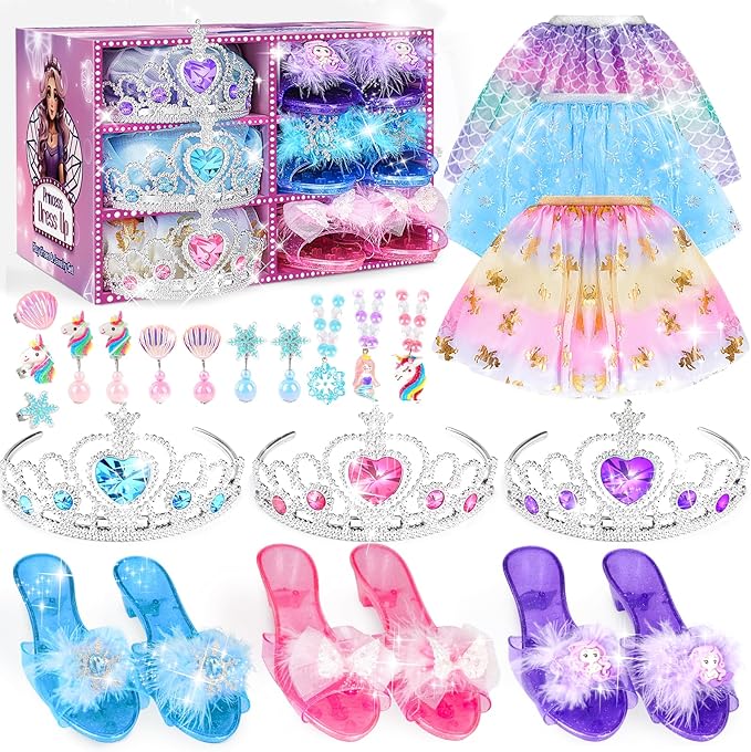 ポイント最大10倍！ プリンセス変身 プリンセス ドレス 子供 プリンセスなりきり 3セット 女の子 おもちゃ スカート ネックレス イヤリング 指輪 ハイヒール女の子 プレゼント 3歳女の子誕生日プレゼント クリスマスプレゼント 女子 おしゃれ 誕生日 3～5歳女の子