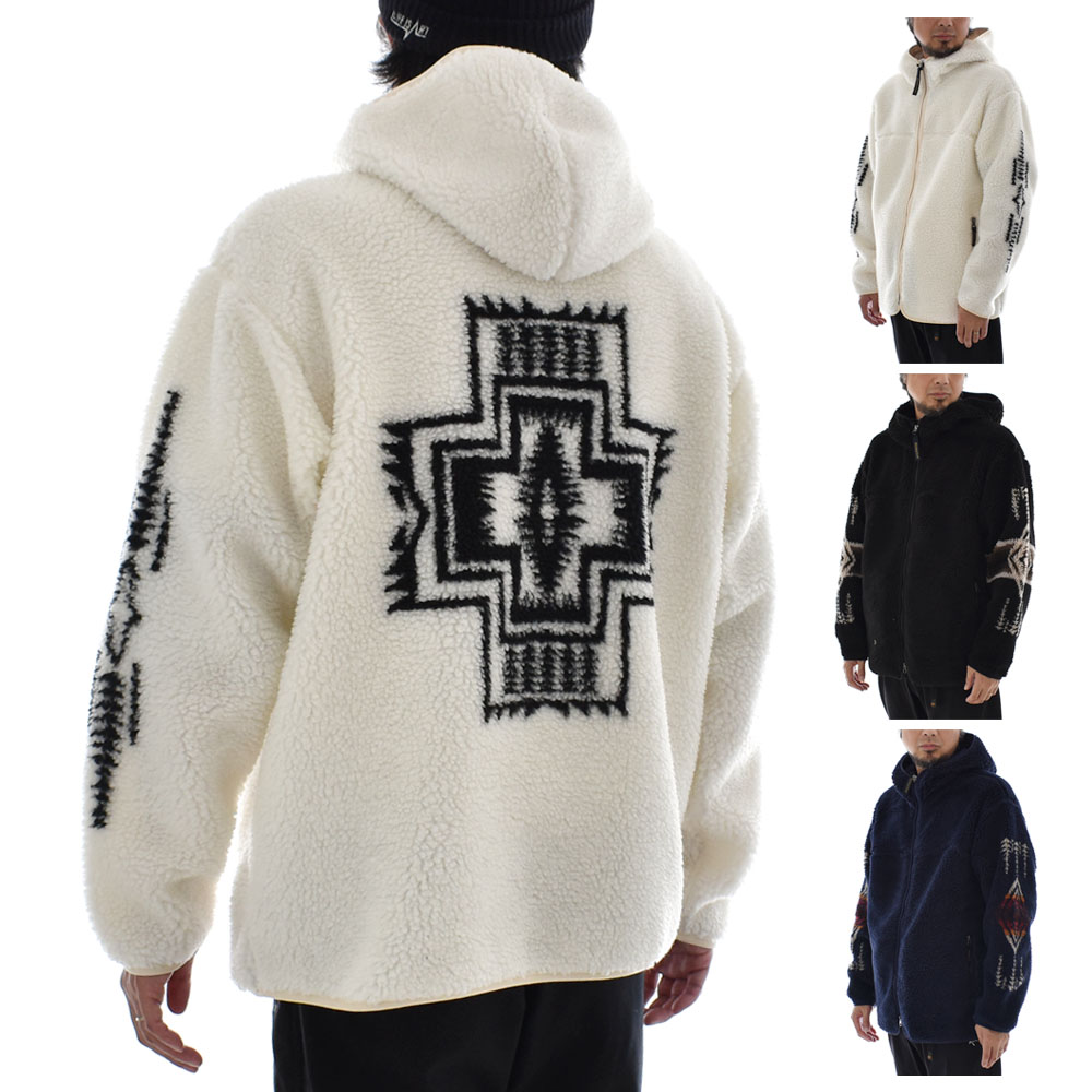 【今だけ最大20%OFFセール】ペンドルトン PENDLETON ボアフリースパーカー ボア ジップ フーディー 4475-7016【メンズ レディース ユニセックス M L】【フリース レトロ ファスナー付き ジップ付き ジャケット ネイティブ柄 ネイティブアメリカン Highland Peak Harding】