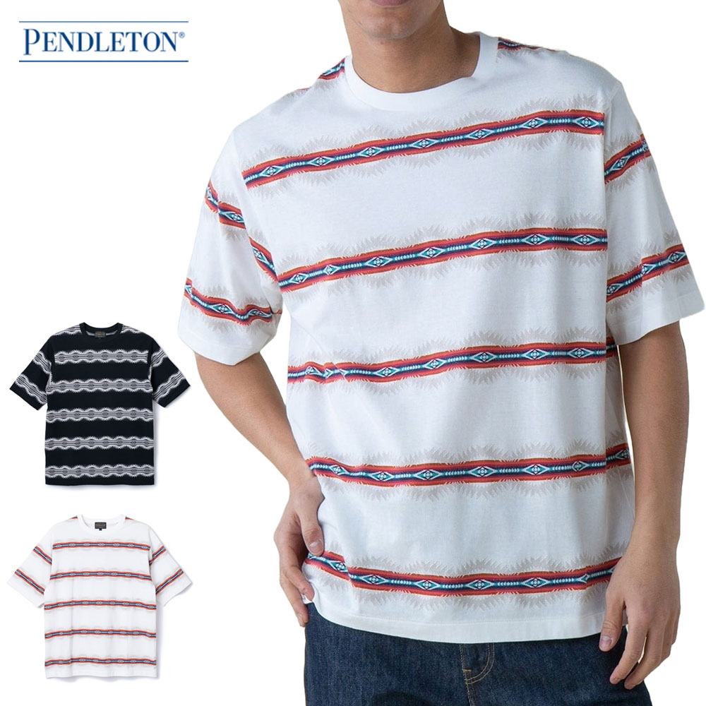 【今だけ最大15%OFFセール】ペンドルトン PENDLETON 半袖Tシャツ ジャガード Tシャツ Jacquard Tee 5275-0018 ジャガードボーダー ジャカード オーバーサイズ ワイドシルエット ネイティブ柄 ハーディング コットン100% 綿100% カジュアル アメカジ ティーシャツ ティシャツ