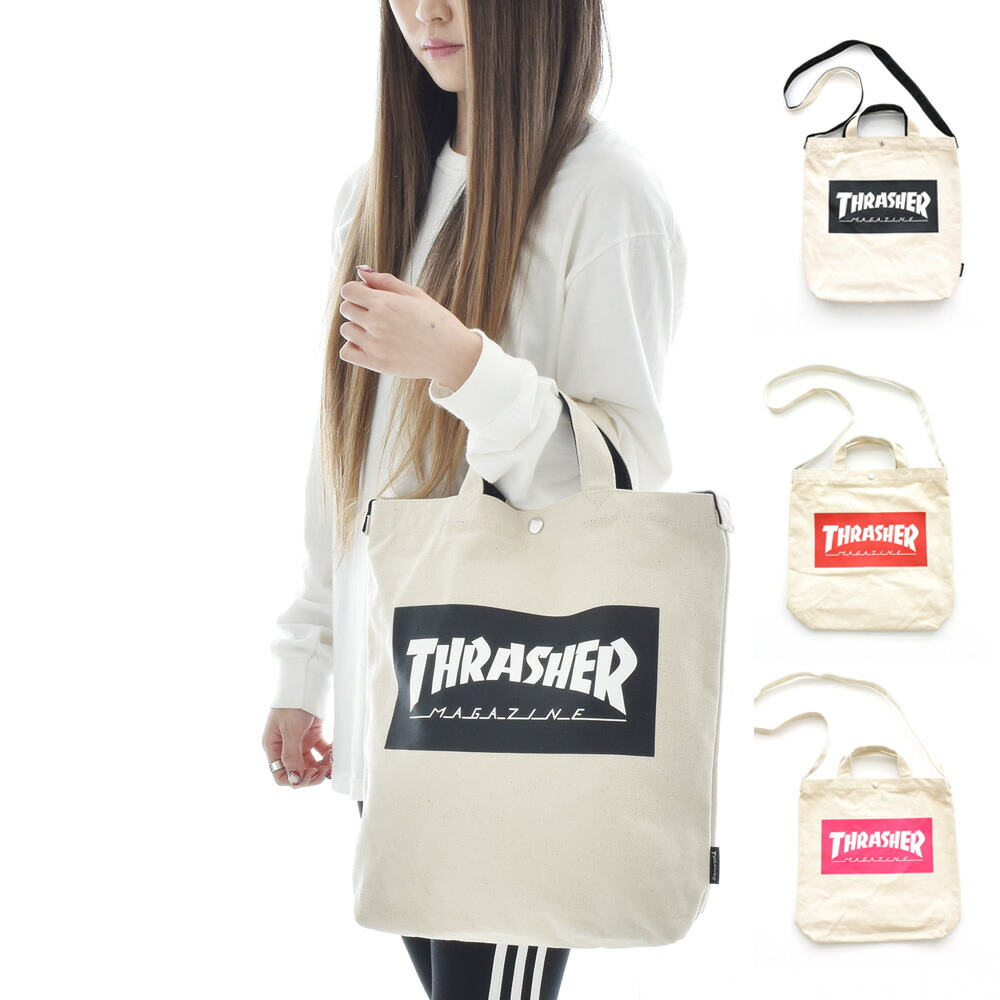 楽天市場 5 Offセール スラッシャー Thrasher バッグ 2way ショルダーバッグ トートバッグ サブバッグ 手さげ 肩掛け 斜め掛け メンズ レディース キッズ ブランド ロゴ マグロゴ Mag Logo 通勤 通学 コットン キャンバス 生成り Thr 133 レイダース