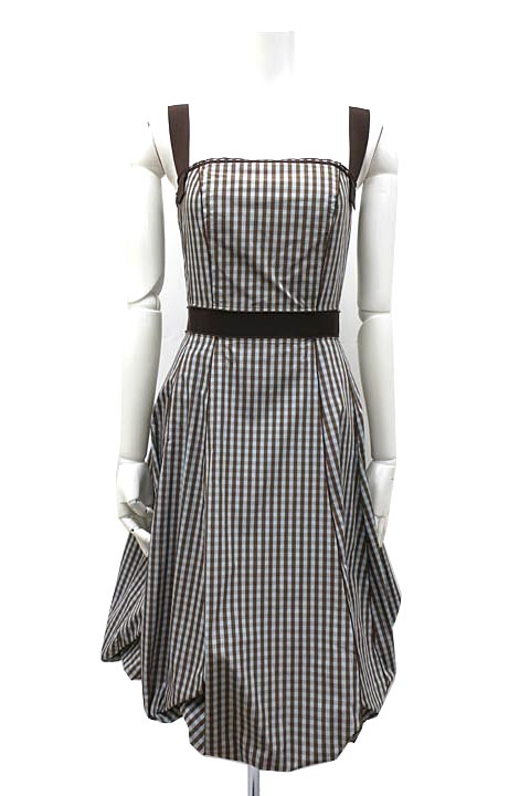 中古 Foxey New York フォクシーニューヨーク ワンピース レディース ギンガムチェック ノースリーブ ブラウン 7号 バルーンスカート Mozago Com