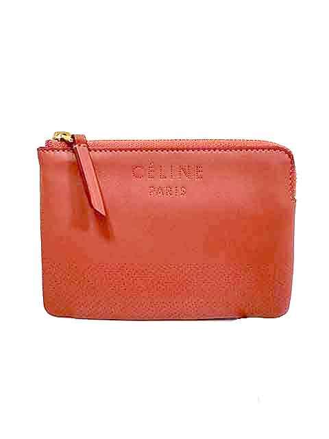 【中古】CELINE セリーヌ　小銭財布　オレンジ系カラー　レザー　パスケース