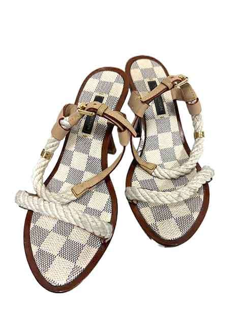 【中古】　LOUIS VUITTON ルイヴィトン 靴 サンダル ダミエ アズール ホワイト ストラップ 靴 レディース サイズ34