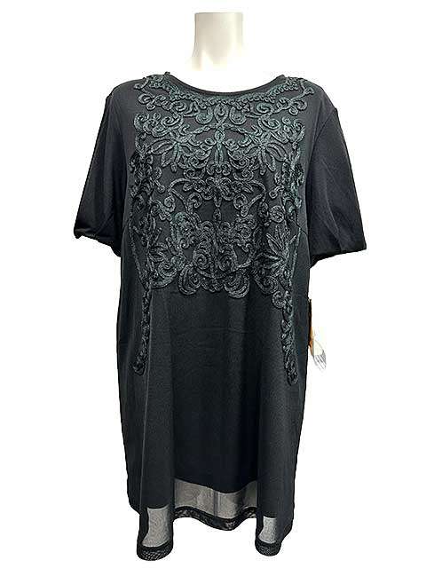 【中古】【美品】Leilian WHITE LABEL レリアン 白いこと付け紙 トップス 刺しゅう半袖カットソー 黒いこと 大きさ13＋