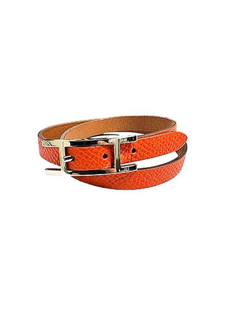 【中古】HERMES エルメス アクセサリー 小物 レザーブレスレット ビーアピ ドゥブルトゥール オレンジ×ブラウン ソルド品 シルバー金具