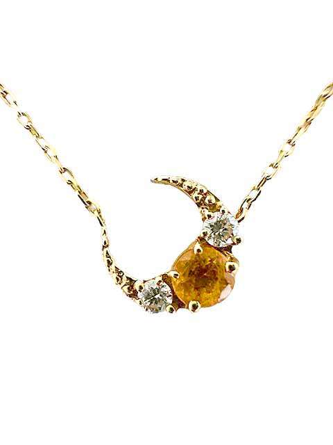 【中古】 STAR JEWELRY スタージュエリー K18YG シトリン ダイヤ0.04ct ムーンモチーフ 月 ネックレス|リサイクルブティックABC
