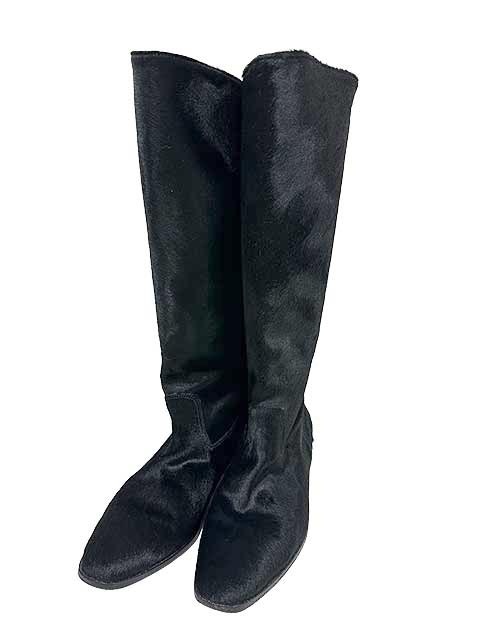 【中古】MANOLO BLAHNIK マノロブラニク 靴 ロングブーツ ハラコ ブラック 36 1/2