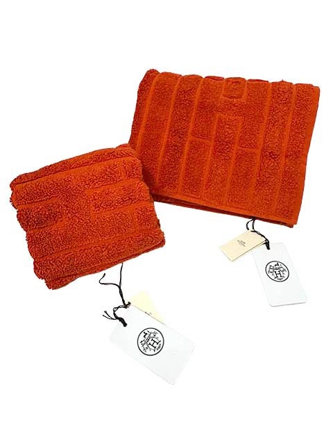 楽天市場】未使用品 HERMES エルメス タオル タグ付き Hロゴ オレンジ