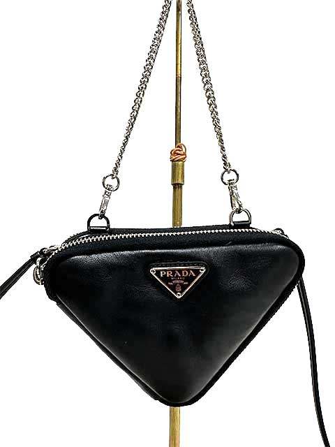 【中古】PRADA プラダ ショルダーバッグ ３角形 ミニ 合切袋 1NR015 2way ハンドバック  本革
