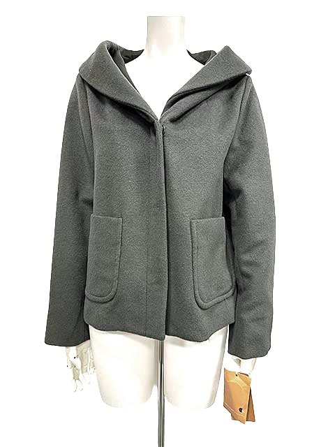 【新古品】【未使用】Leilian WHITE LABEL レリアンホワイトレーベル コート フーデッドジャケット ショート グレーサイズ9 レディース
