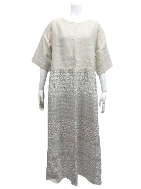 【中古】BEARDSLEY ビアズリー ワンピース レディース ベージュ 麻 半袖 フリーサイズ