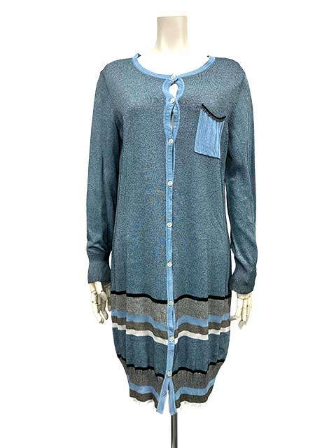 【中古】HIROKO KOSHINO　コシノヒロコ　カーディガン　ニットカーディガン　ブルー　40サイズ　11号　Lサイズ