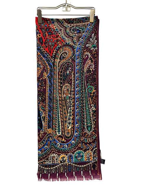 【中古】ETRO エトロ ストール パープル ウール70% シルク30% 大判ストール|リサイクルブティックABC