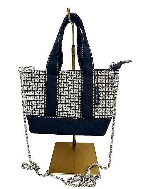 【中古】ALEXANDER WANG アレキサンダーワン トート クリスタル ミニトートバッグ 斜め掛けチェーンバッグ black