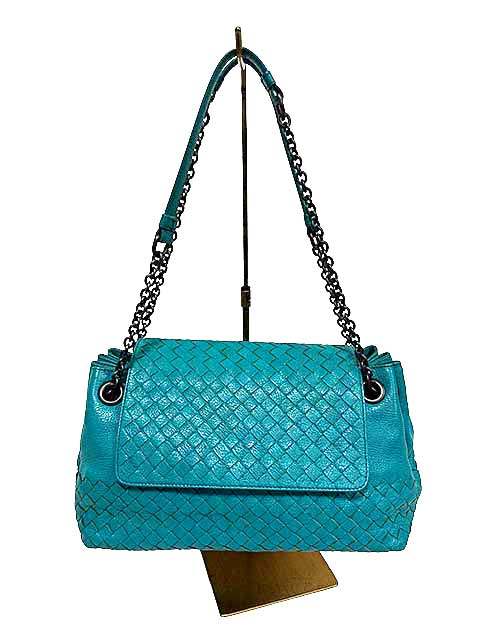 【中古】ボッテガ・ヴェネタ（BOTTEGA VENETA）ショルダーバッグ 青み なめし革御徒面子 緑であること