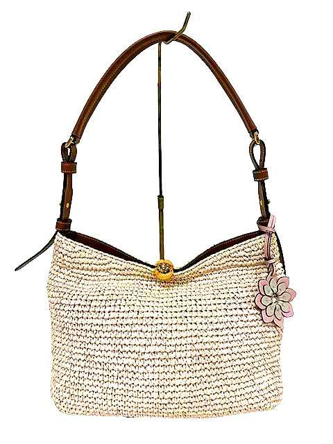 【中古】【美品】Furla フルラ Sfera Soft ショルダーバッグ L 麦わら御徒面子 象牙色