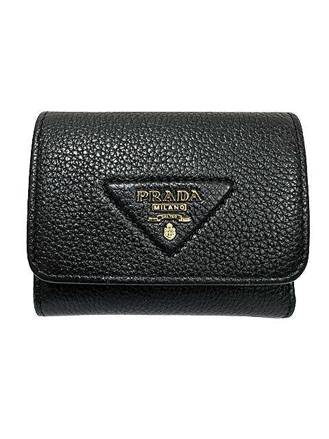 【中古】プラダ PRADA ヴィッテロダイノレザーミニウォレット 1MH043 三つ折り紙入れ なめし革 NERO RFID見さだめる済み